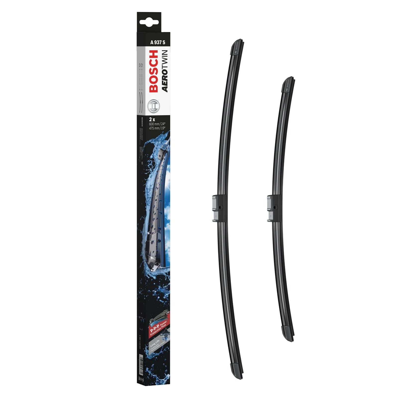 Bosch AeroTwin A937S 24"+19" premium wiper blades for Audi A3, BMW X1/X6, Skoda Octavia & VW Golf/Jetta/Touran/Caddy. Power Protection Plus rubber for silent, streak-free performance.