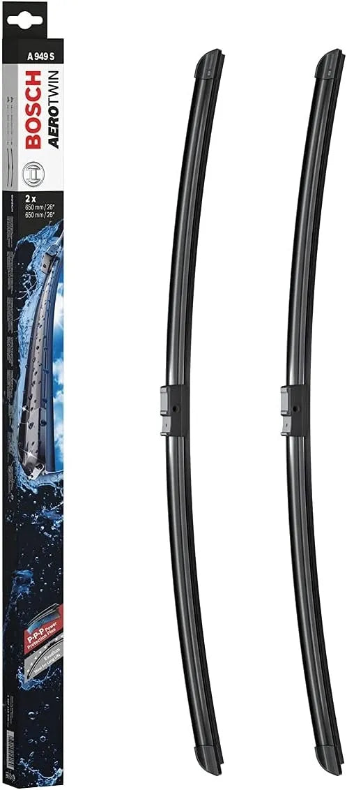 Bosch AeroTwin A949S 26"+26" premium wiper blades for Mercedes-Benz E-Class (W211), CLS (C219) & SL (R230). Power Protection Plus rubber for silent, streak-free performance.