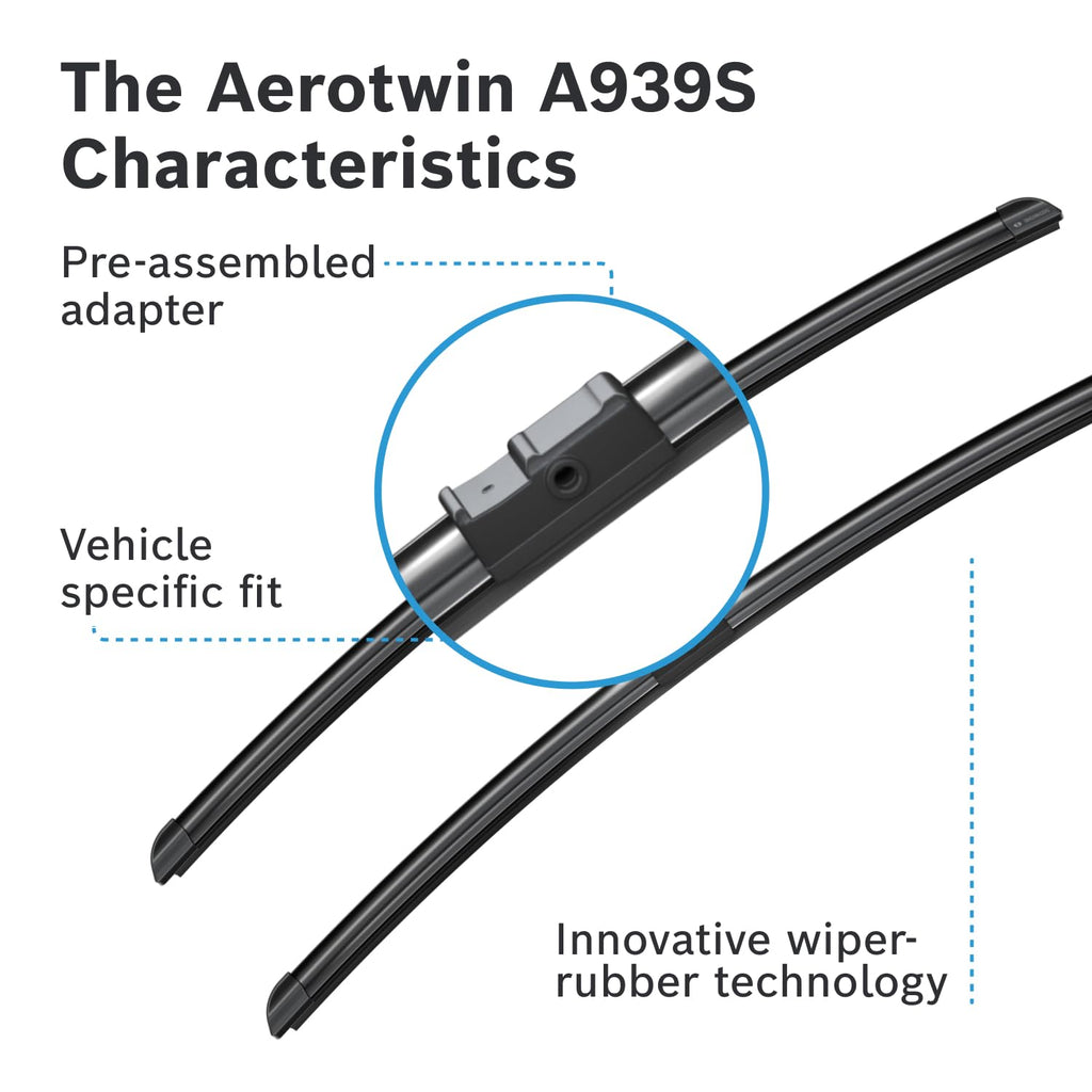 Bosch AeroTwin A939S 24"+24" premium wiper blades for Mercedes-Benz C-Class, E-Class, CLS-Class & VW Transporter. Power Protection Plus rubber for silent, streak-free performance