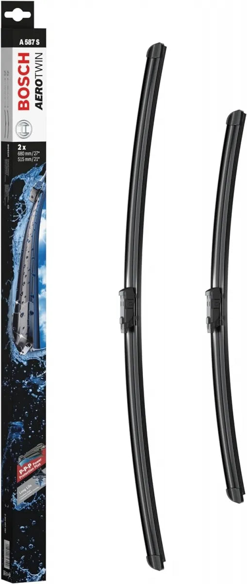 Bosch AeroTwin A587S 27"+20" premium wiper blades for Audi A6, A7 & VW Tiguan, Touareg. For silent, streak-free performance.