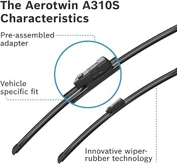 Bosch AeroTwin A310S 26"+19" premium wiper blades for BMW 3/5/7 Series, Ford Mondeo, Land Rover Range Rover Velar, Renault Trafic, Volvo V40 & more. Power Protection Plus rubber for silent, streak-free performance.